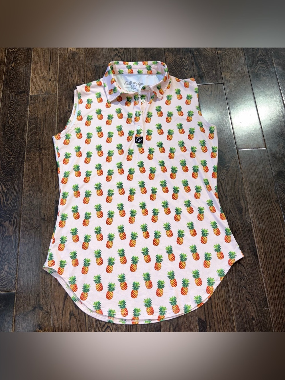 Full Wedge Golf Pink Pineapple Print Sleeveless Polo